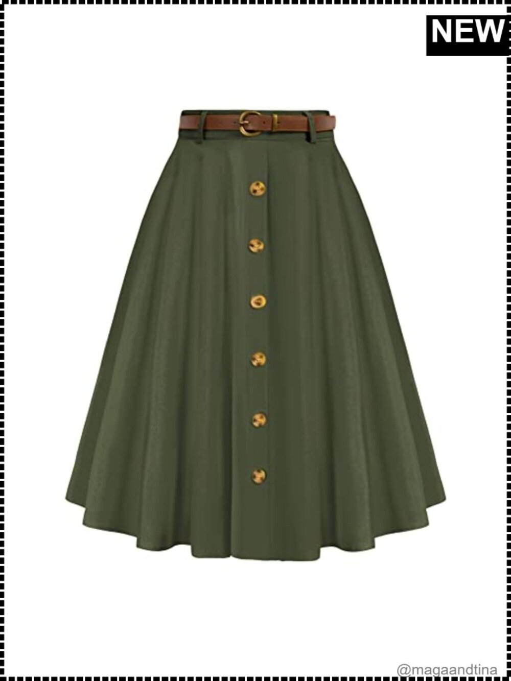 Belle Poque Women's Vintage High Waist A-Line Flared Midi Skirt with Pockets
